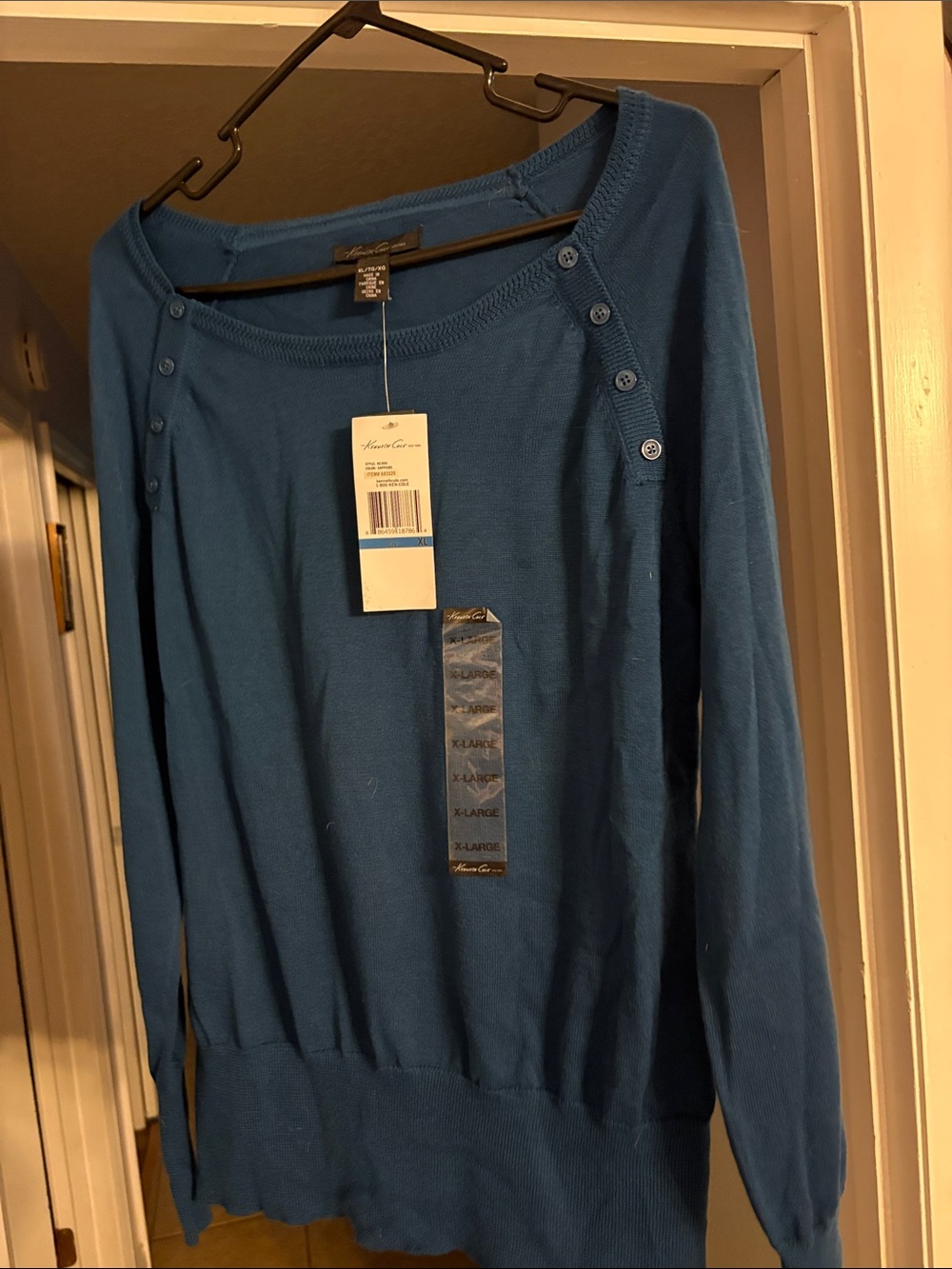 Kenneth Cole Teal Button-Shoulder Crewneck Sweater